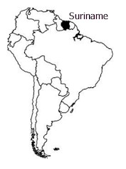 Suriname highlighted on the map of South America